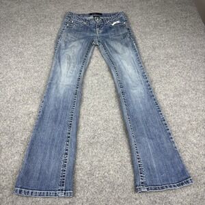 Cello Jeans Womens 5 Bootcut Flare Embellished Y2K Medium Wash Fleur‎ De Lis EUC